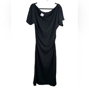 Free People Beach Promenade Black Midi Dress Size XL NWT Lightweight Ruched